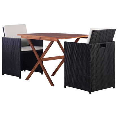 Set da Bistrot 3 pz in Polyrattan e Legno di Acacia Nero