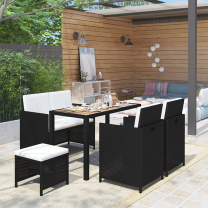 Set da Pranzo da Giardino 6 pz in Polyrattan e Acacia Nero