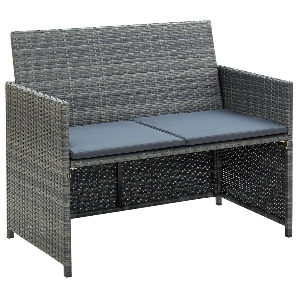 Set Divani da Giardino 4 pz con Cuscini in Polyrattan Grigio