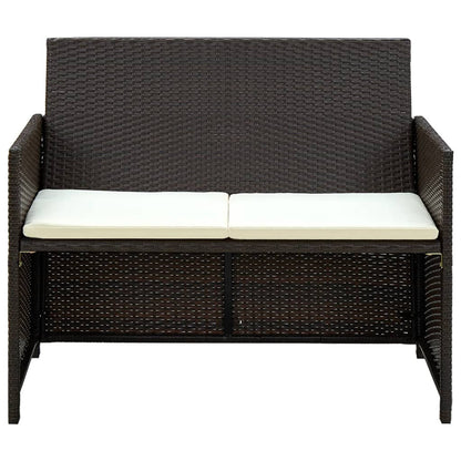 Divano da Giardino a 2 Posti con Cuscini Marrone in Polyrattan