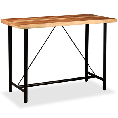 Set da Bar 7 pz in Legno Massello di Acacia e Vera Pelle