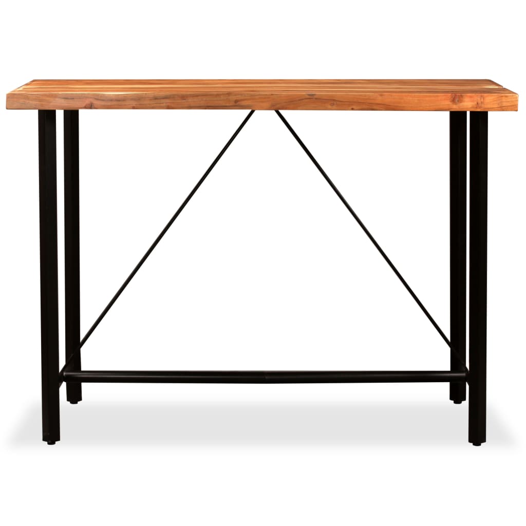 Set da Bar 7 pz in Legno Massello di Acacia Vera Pelle e Tela