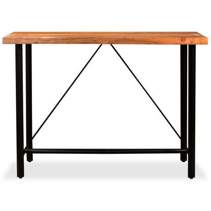 Set da Bar 7 pz in Legno Massello di Acacia Vera Pelle e Tela