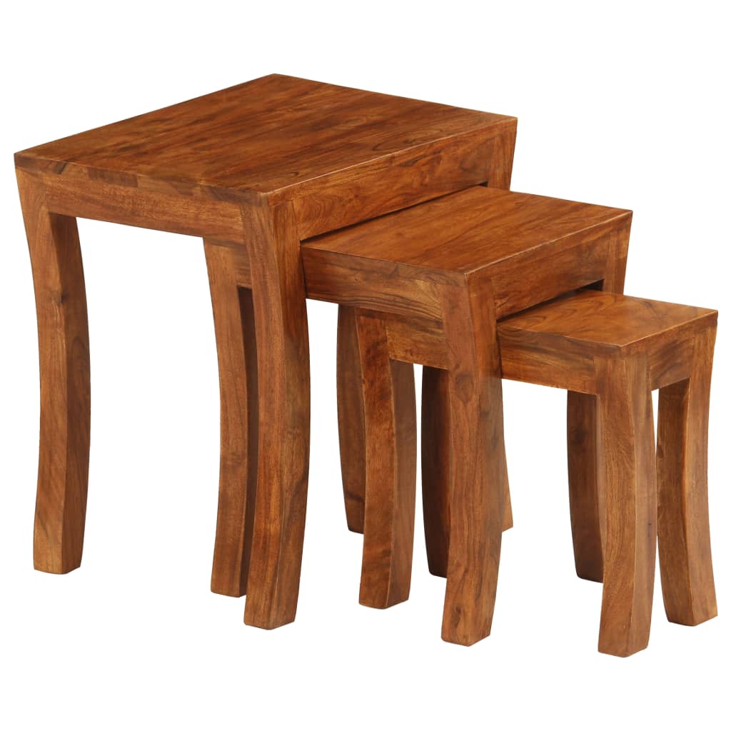 Tavolini Impilabili 3 pz Massello di Acacia 50x35x50 cm Marrone