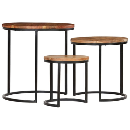 Set Tavolini da CaffÃ¨ 3 pz in Legno Massello d'Acacia