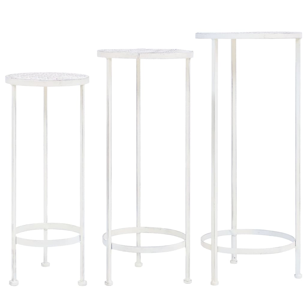 Set Piedistalli per Piante 3 pz Vintage Effetto Bianco Anticato