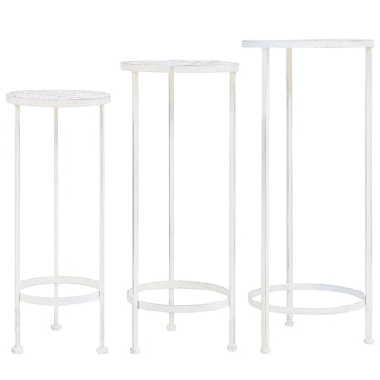 Set Piedistalli per Piante 3 pz Vintage Effetto Bianco Anticato