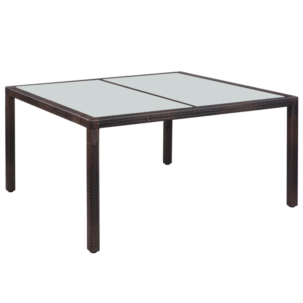 Tavolo da Giardino 150x90x75 cm Marrone in Polyrattan e Vetro