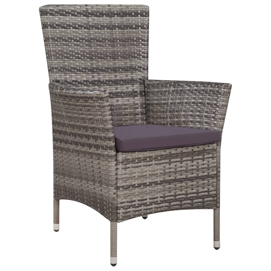 Sedia da Esterno con Sgabello e Cuscini in Polyrattan Grigio