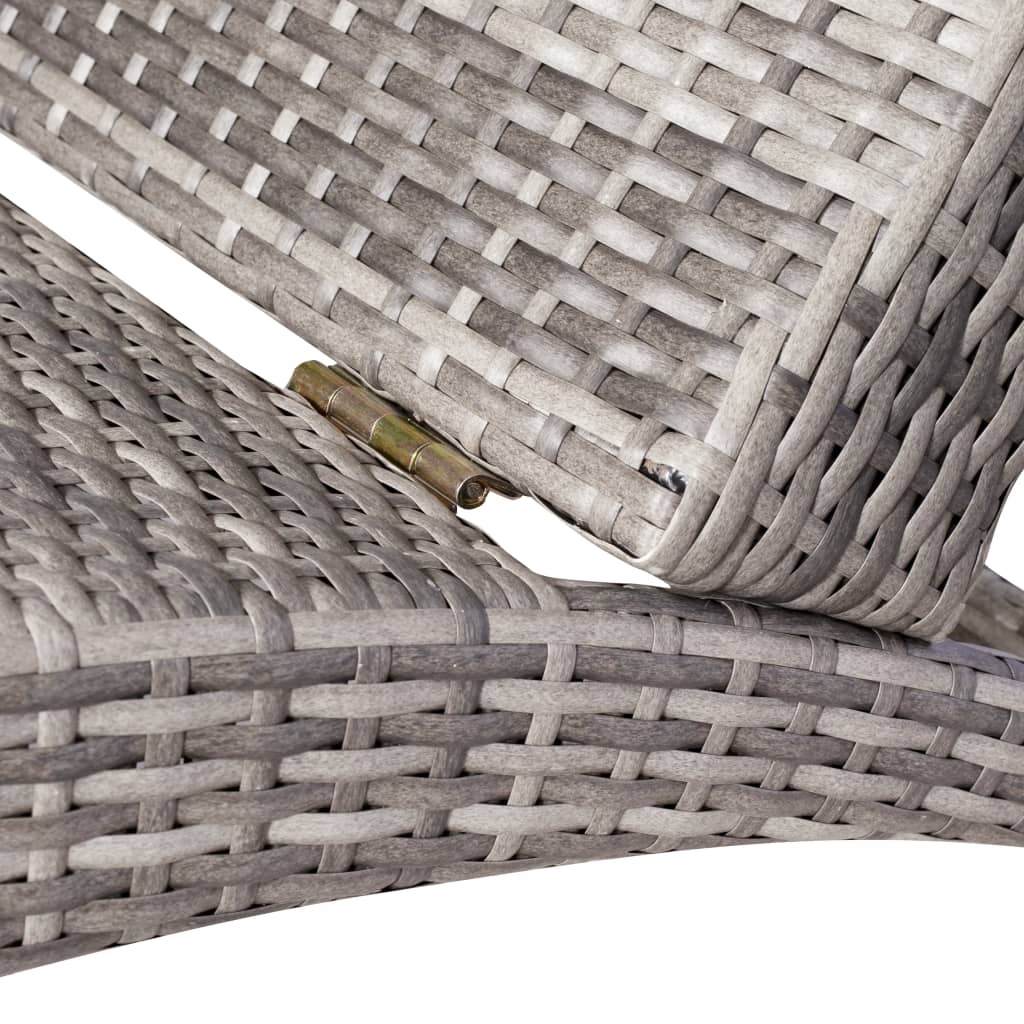 Lettino Prendisole Pieghevole con Cuscino in Polyrattan Grigio