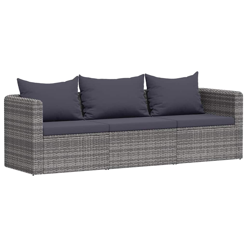 Set Divani da Giardino 3 pz con Cuscini Grigio in Polyrattan