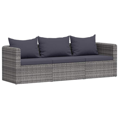 Set Divani da Giardino 3 pz con Cuscini Grigio in Polyrattan