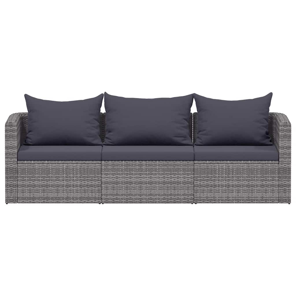 Set Divani da Giardino 3 pz con Cuscini Grigio in Polyrattan