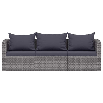 Set Divani da Giardino 3 pz con Cuscini Grigio in Polyrattan