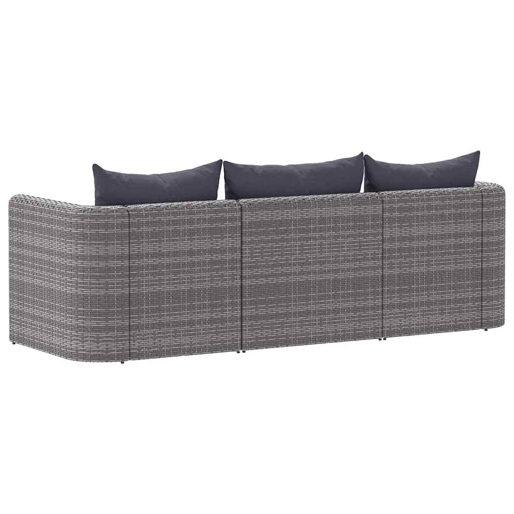 Set Divani da Giardino 3 pz con Cuscini Grigio in Polyrattan