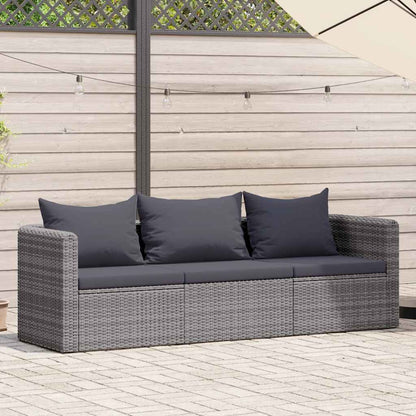 Set Divani da Giardino 3 pz con Cuscini Grigio in Polyrattan