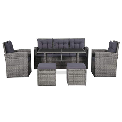 Set Divani da Giardino 6 pz con Cuscini in Polyrattan Grigio