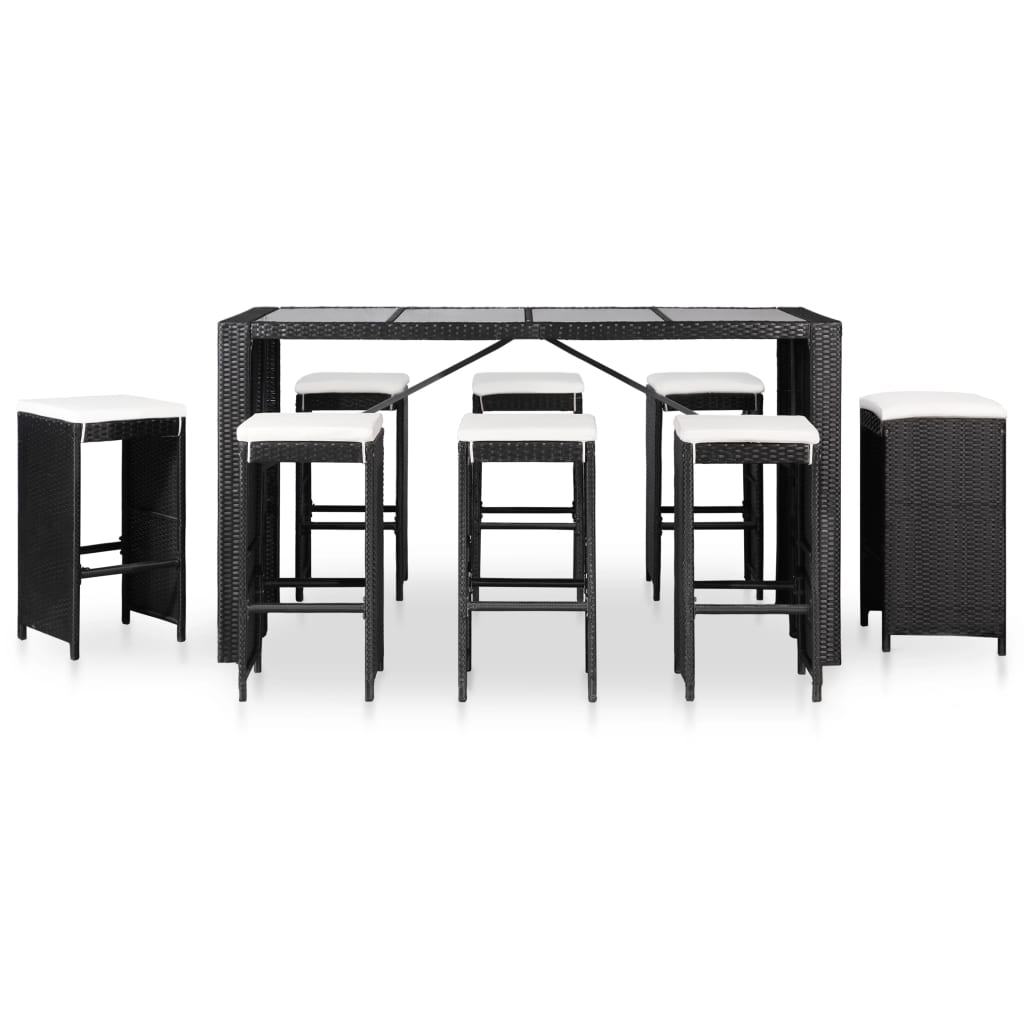 Set da Pranzo da Giardino 9 pz in Polyrattan Nero