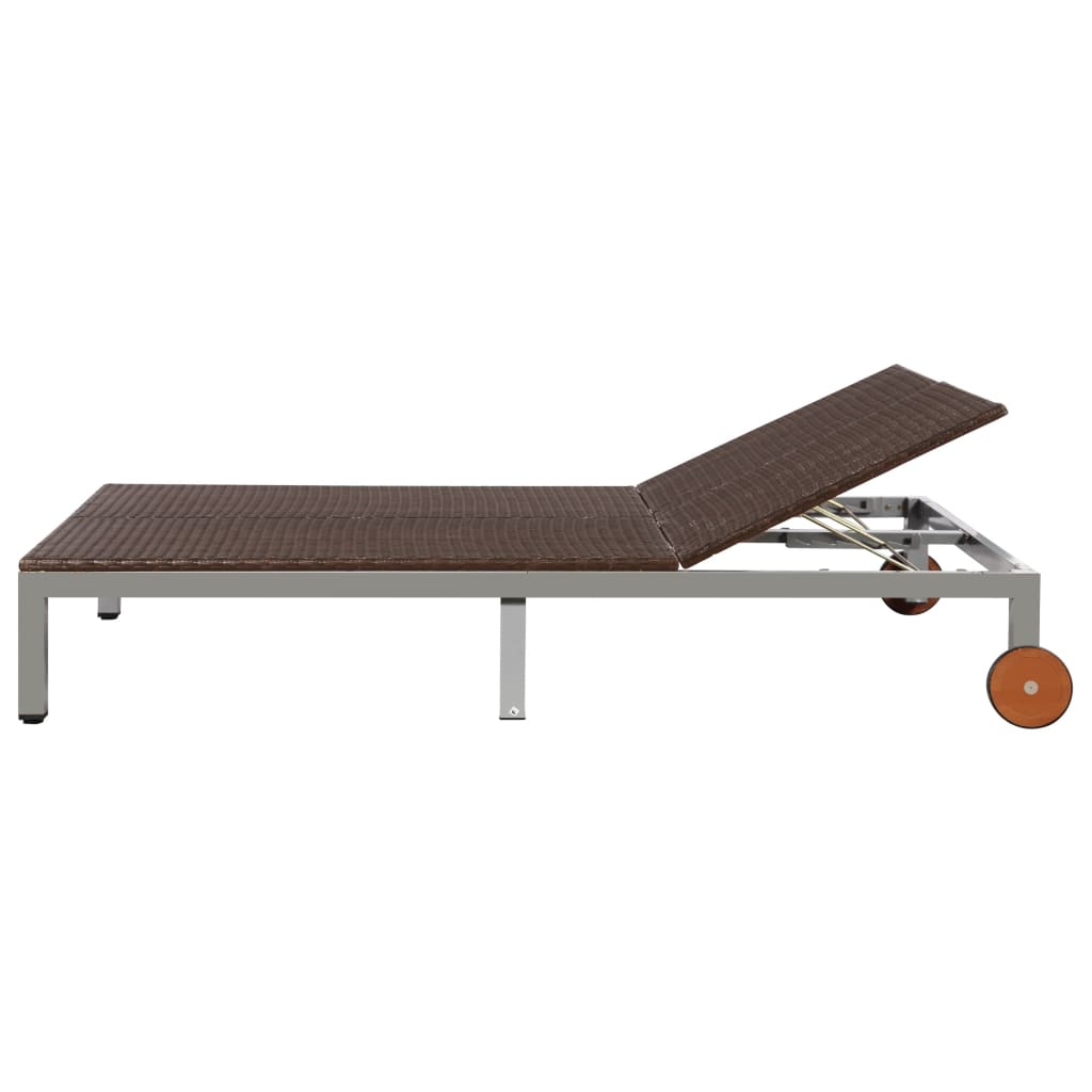 Lettino Prendisole Doppio con Ruote in Polyrattan Marrone