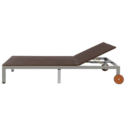 Lettino Prendisole Doppio con Ruote in Polyrattan Marrone