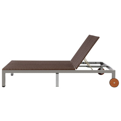 Lettino Prendisole Doppio con Ruote in Polyrattan Marrone