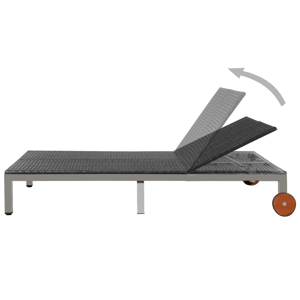 Lettino Prendisole Doppio con Ruote in Polyrattan Nero