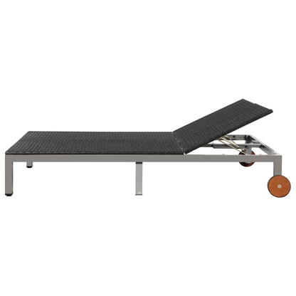 Lettino Prendisole Doppio con Ruote in Polyrattan Nero