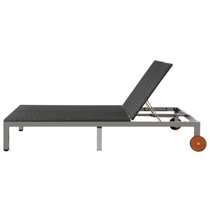 Lettino Prendisole Doppio con Ruote in Polyrattan Nero