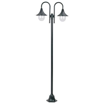 Lampione da Giardino E27 220 cm Alluminio 2 Lampade Verde Scuro
