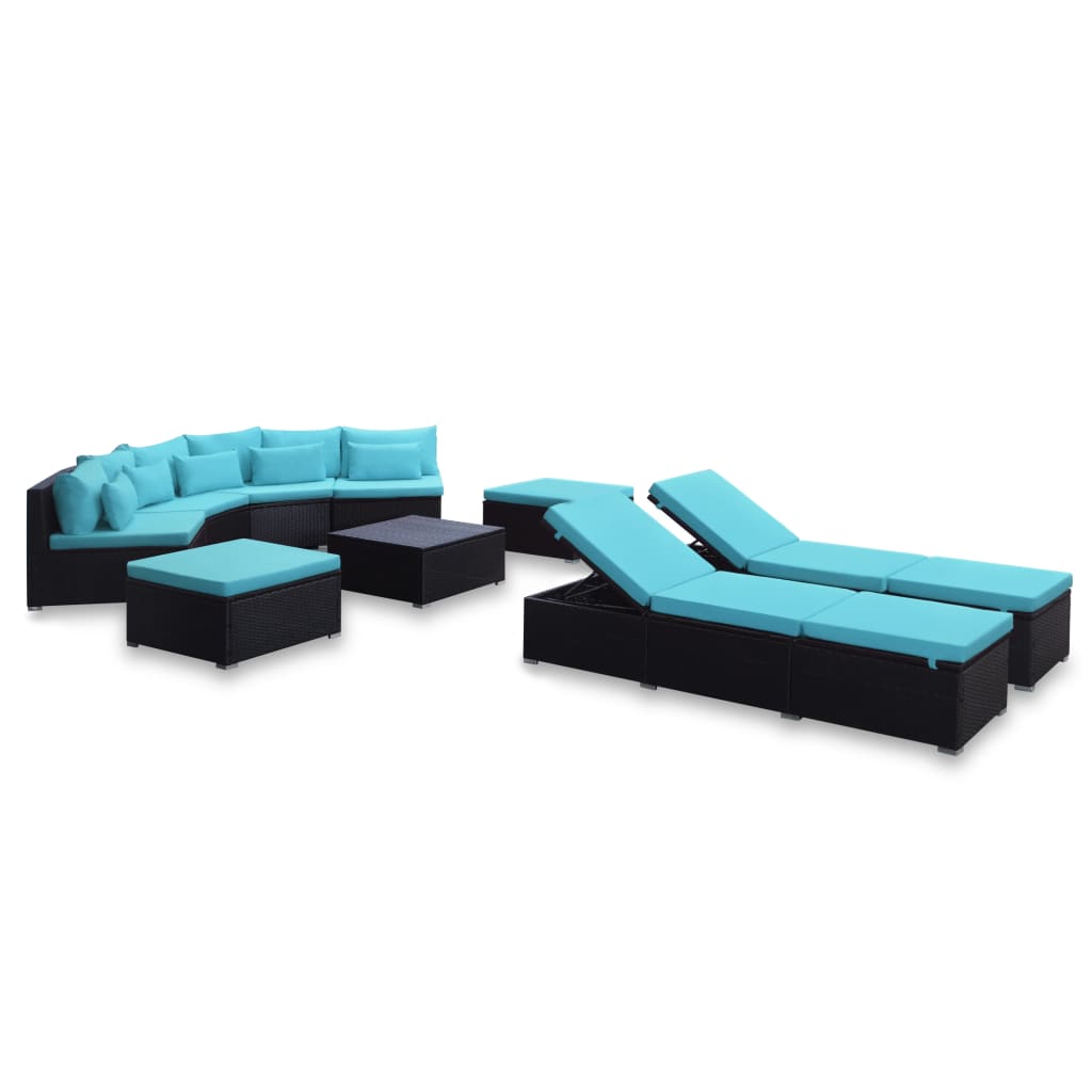 Set Divani da Giardino 9 pz con Cuscini in Polyrattan Blu