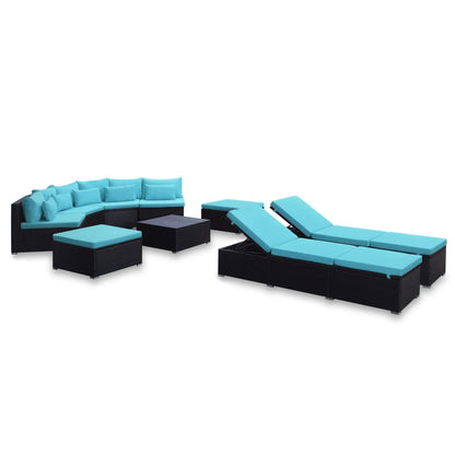 Set Divani da Giardino 9 pz con Cuscini in Polyrattan Blu