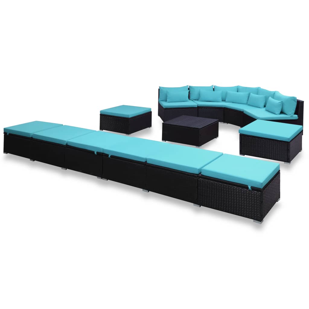 Set Divani da Giardino 9 pz con Cuscini in Polyrattan Blu