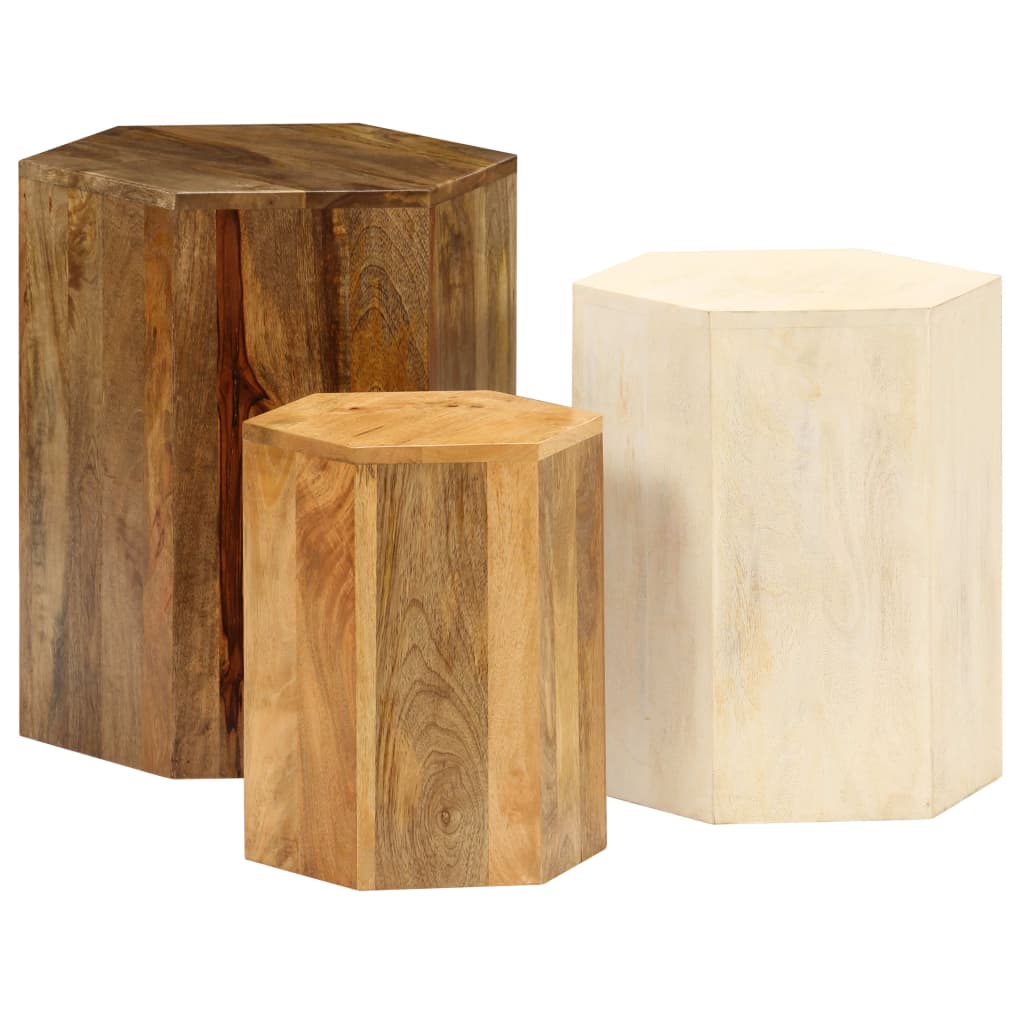 Set Tavolini da Salotto 3 pz in Legno Massello di Mango