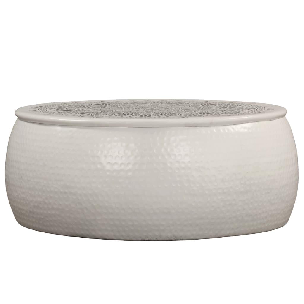 Tavolino da Salotto in Alluminio Martellato 70x30 cm Bianco
