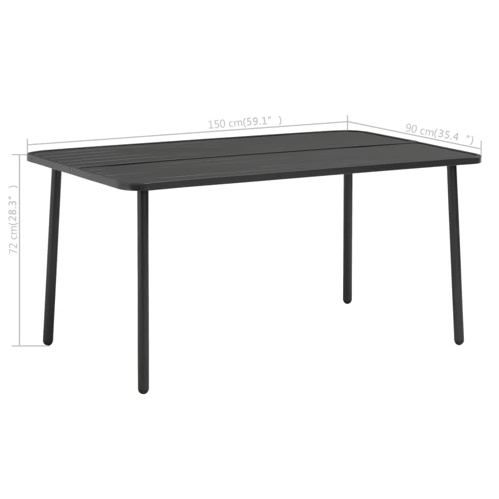 Tavolo da Giardino Grigio Scuro 150x90x72 cm in Acciaio