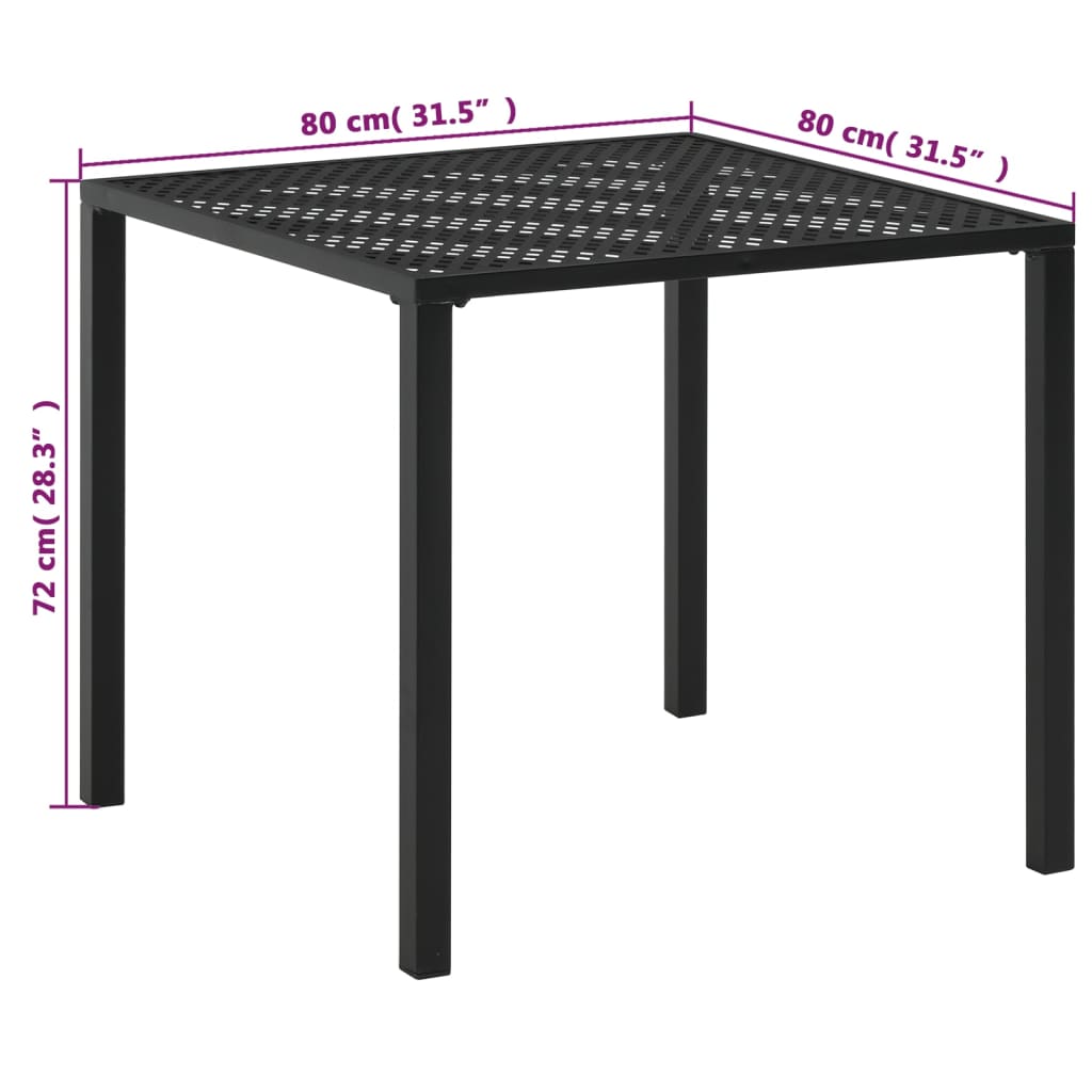 Tavolo da Giardino Nero 80x80x72 cm in Acciaio