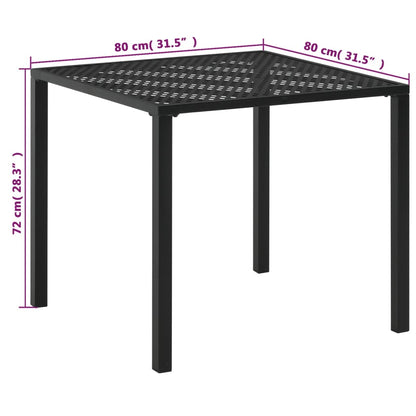 Tavolo da Giardino Nero 80x80x72 cm in Acciaio