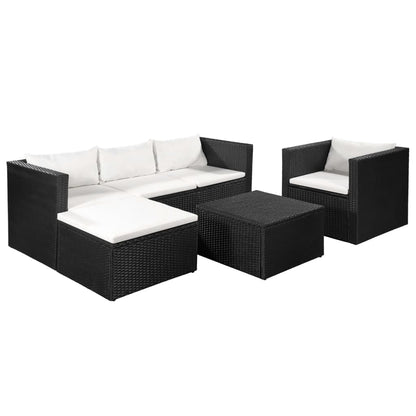Set Divani da Giardino 4 pz in Polyrattan Nero e Bianco