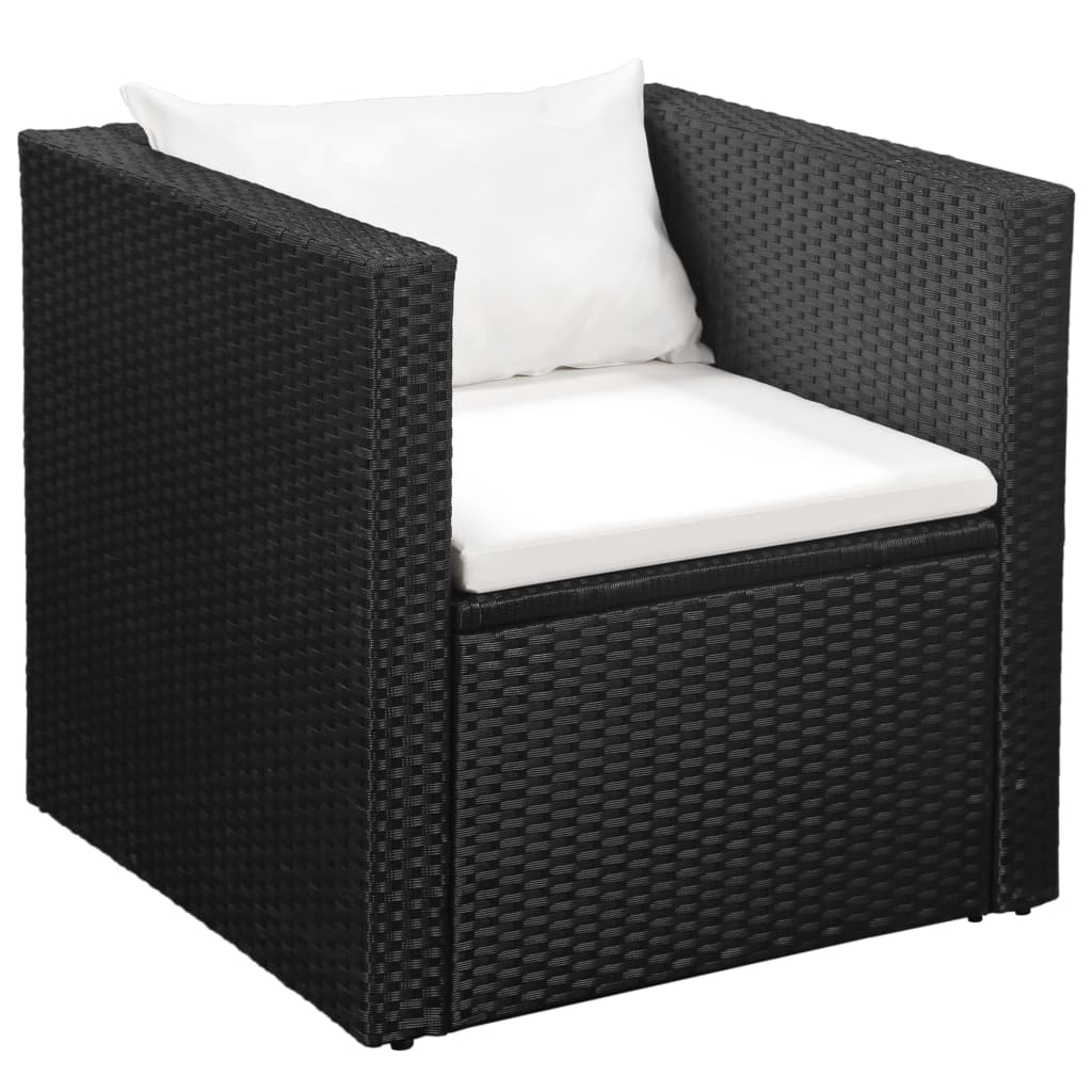 Set Divani da Giardino 4 pz in Polyrattan Nero e Bianco