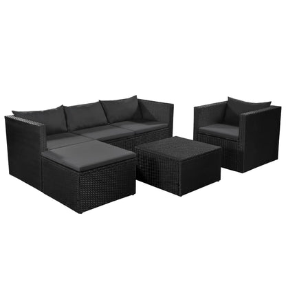 Set Divani da Giardino 4 pz in Polyrattan Nero e Grigio