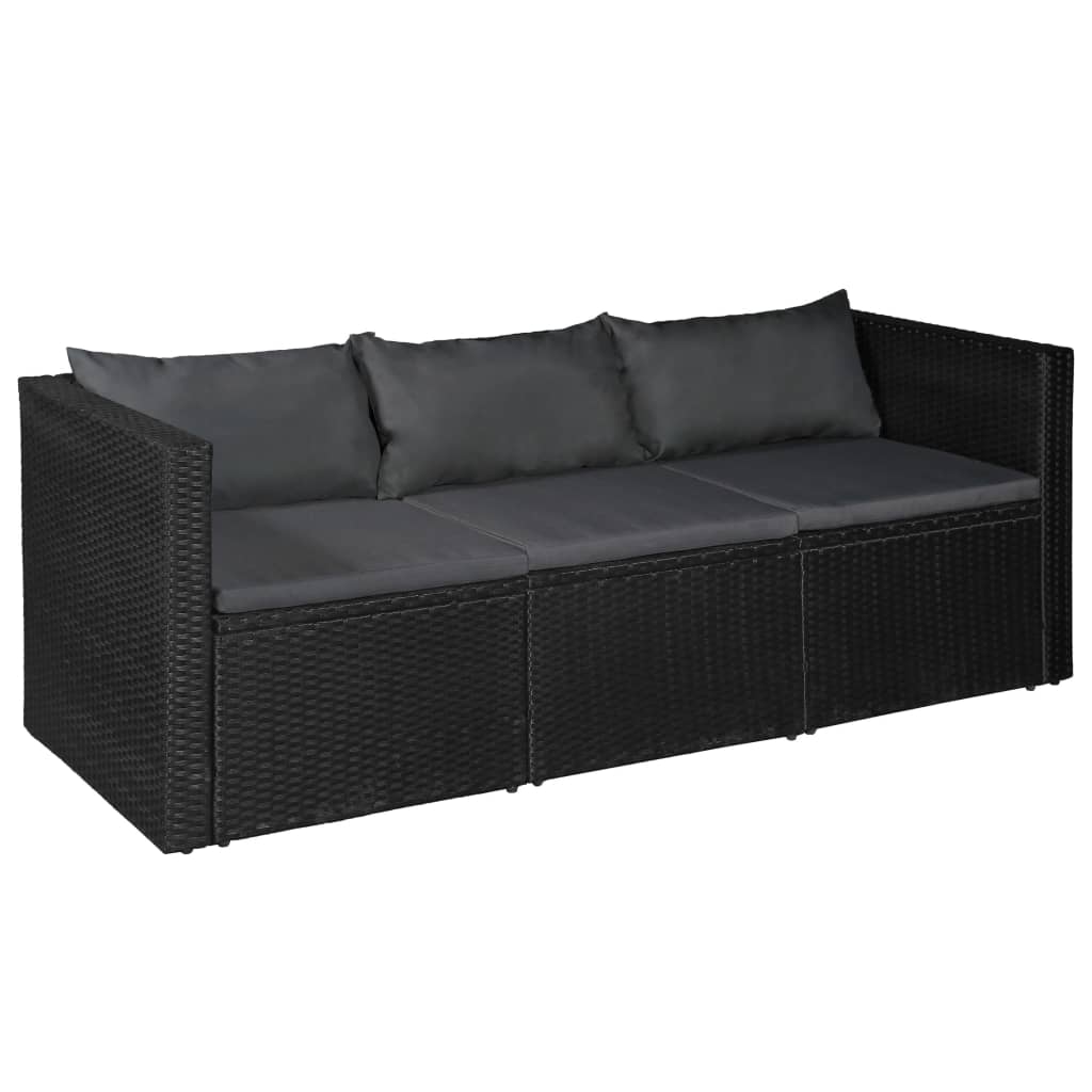 Set Divani da Giardino 4 pz in Polyrattan Nero e Grigio