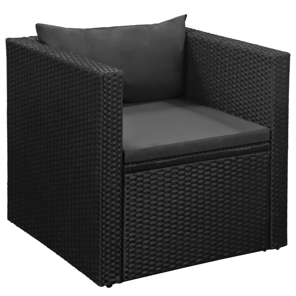 Set Divani da Giardino 4 pz in Polyrattan Nero e Grigio
