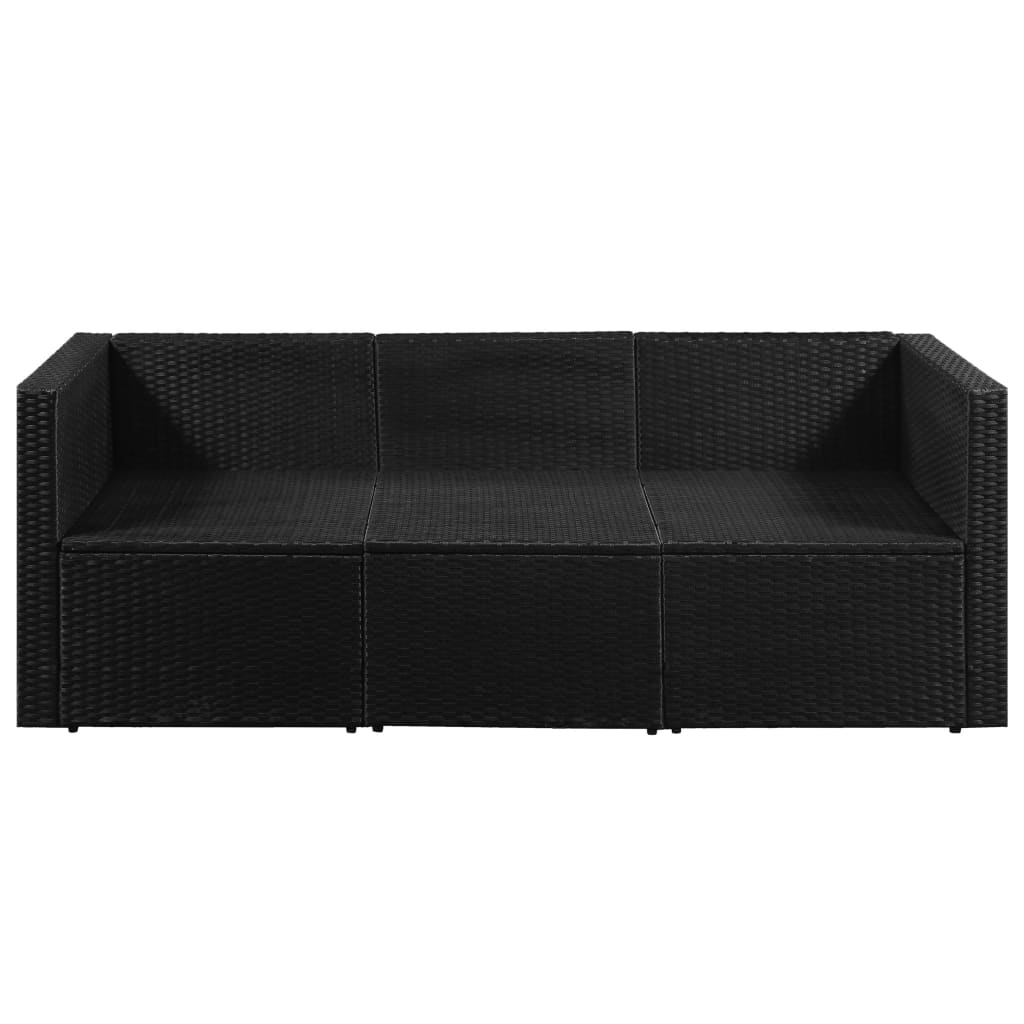 Divano da Giardino a 3 Posti Nero in Polyrattan Cuscini Bianchi