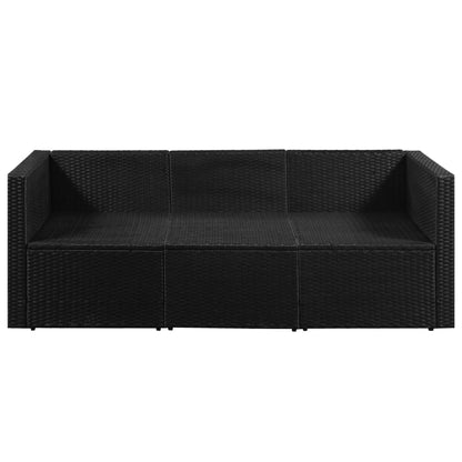 Divano da Giardino a 3 Posti Nero in Polyrattan Cuscini Bianchi