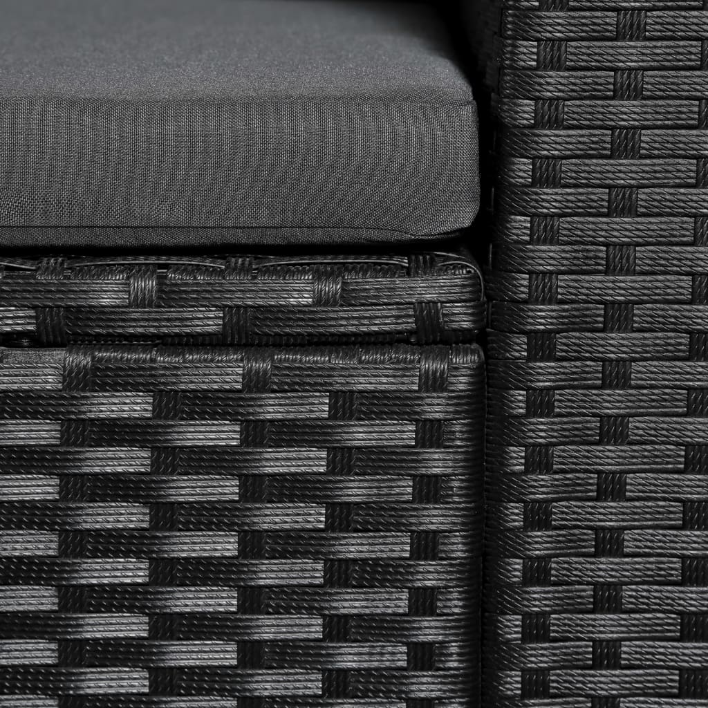Divano da Giardino a 3 Posti Nero in Polyrattan Cuscini Grigi