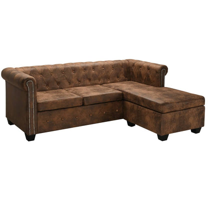 Divano Chesterfield a L in Similpelle Marrone