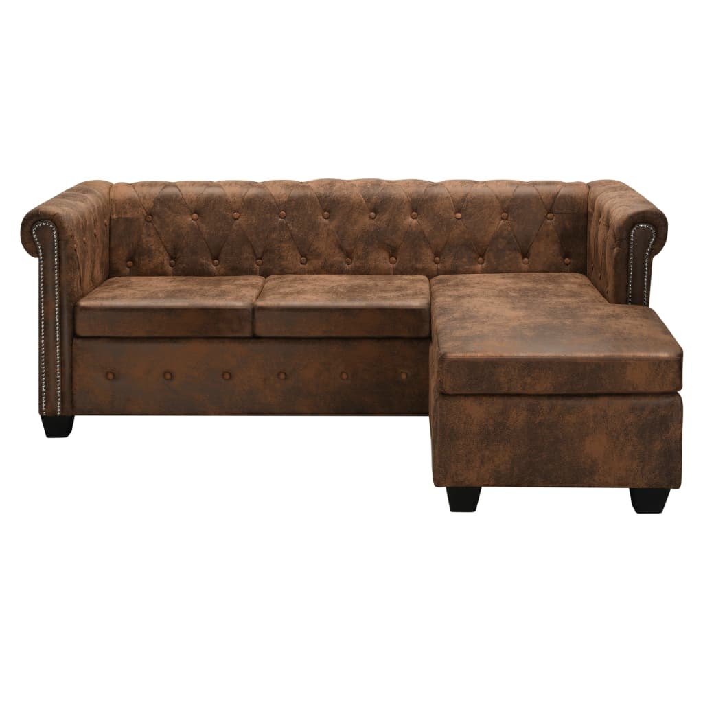 Divano Chesterfield a L in Similpelle Marrone