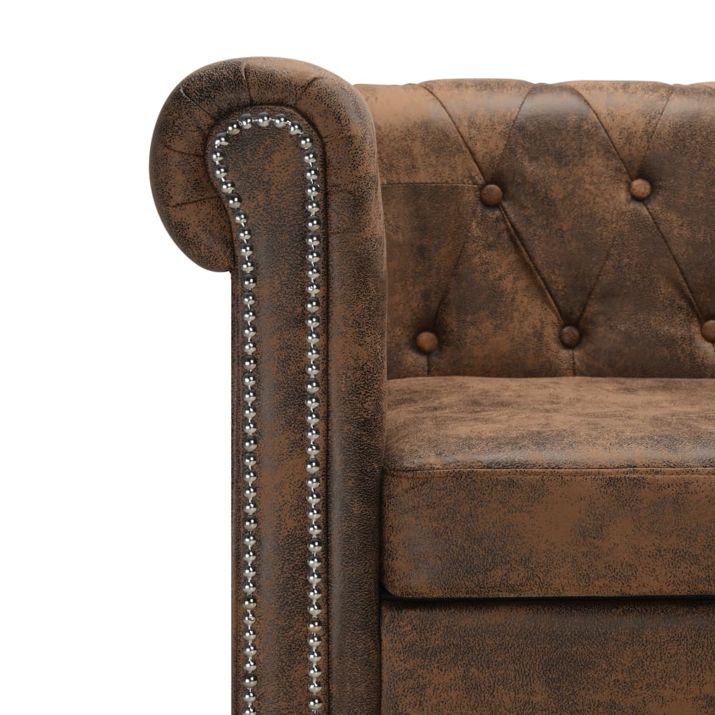 Divano Chesterfield a L in Similpelle Marrone