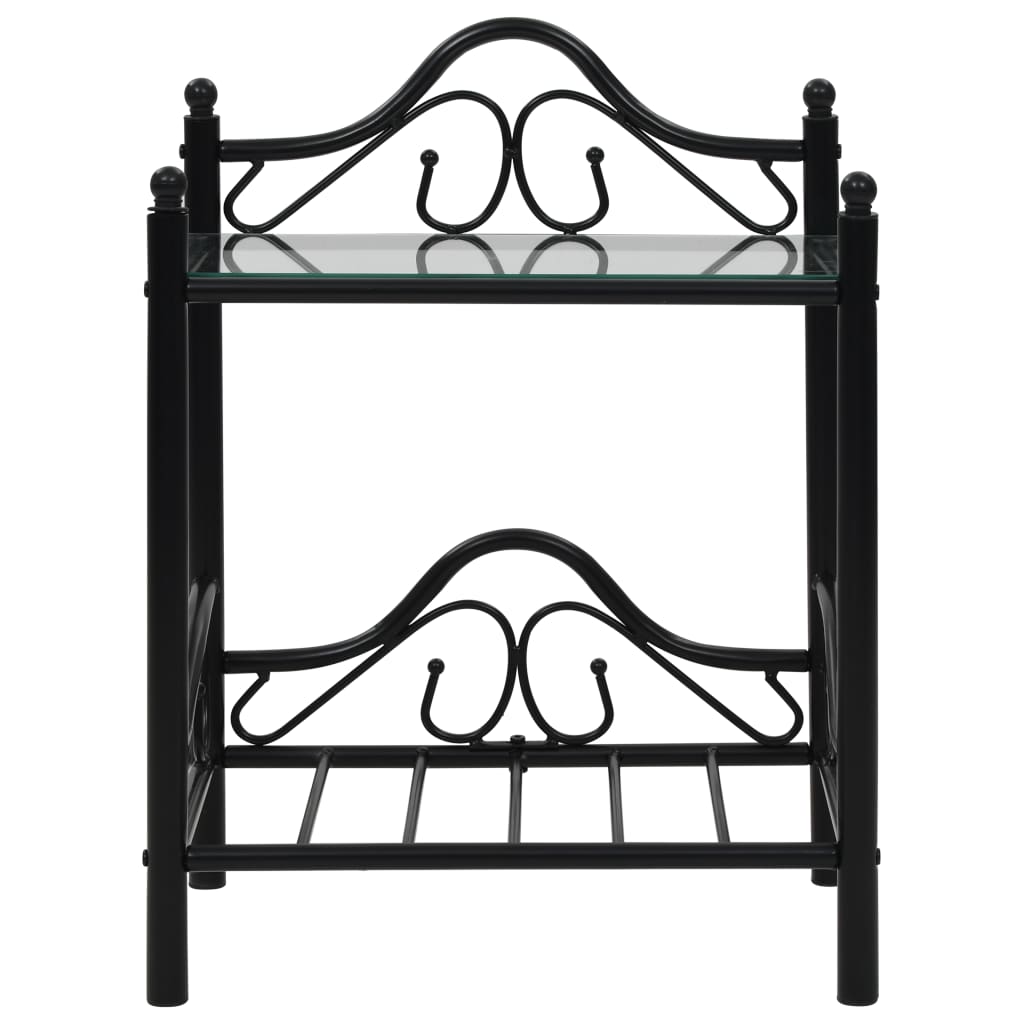 Comodini Set 2pz in Acciaio e Vetro Temperato 45x30,5x60cm Nero