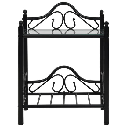 Comodini Set 2pz in Acciaio e Vetro Temperato 45x30,5x60cm Nero